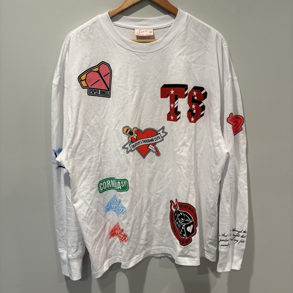 Taylor Swift Lover Album Long Sleeve T-Shirt Sz L White